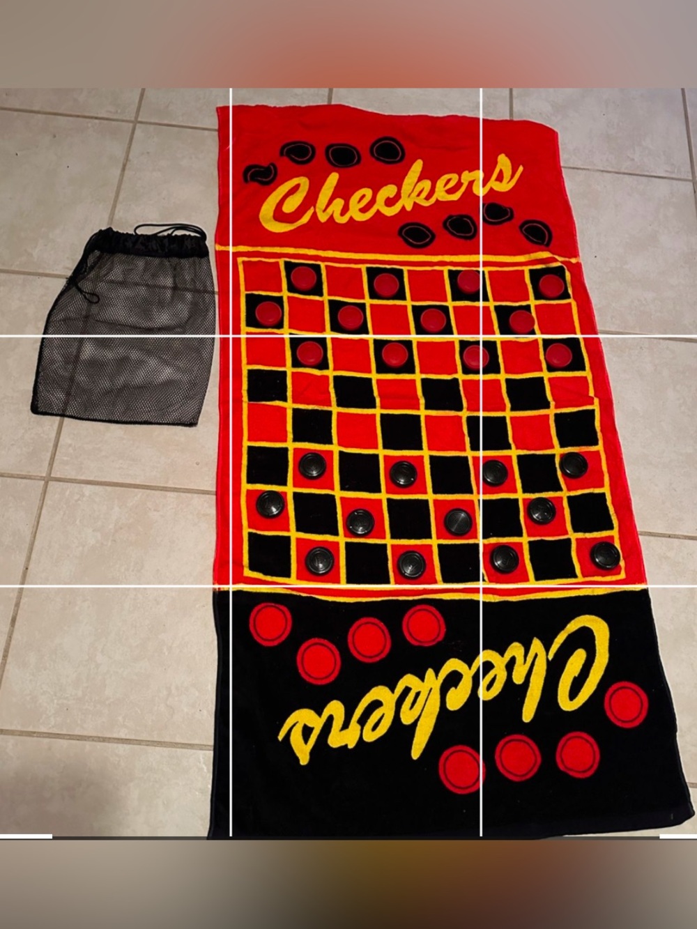 NWT Playable Checkerboard Beach Towel Game Set with Mesh Storage Bag – 60” x 32”